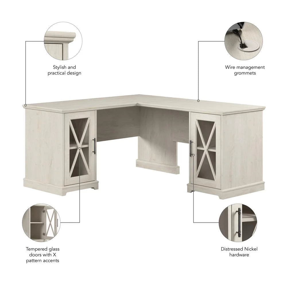 L-shaped Engineered Wood Desk in Linen White Oak E3370