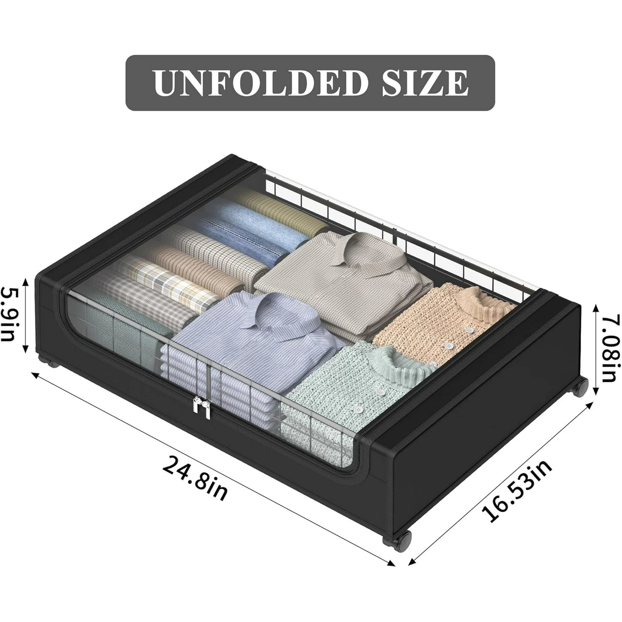 Under Bed Storage with Wheels and Cover, Metal Drawers, Black A21548