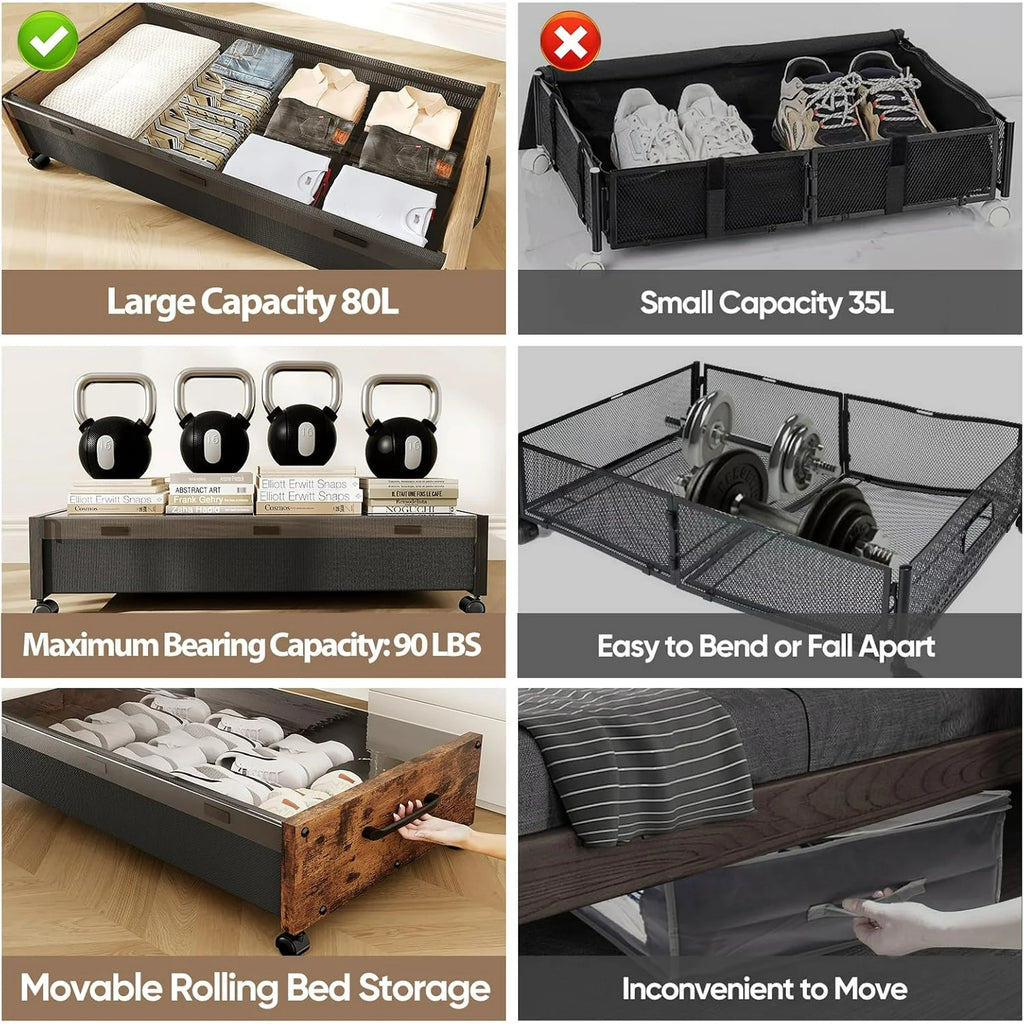Under Bed Storage Bins with Wheels, 2 Pack, Removable Lid M4507