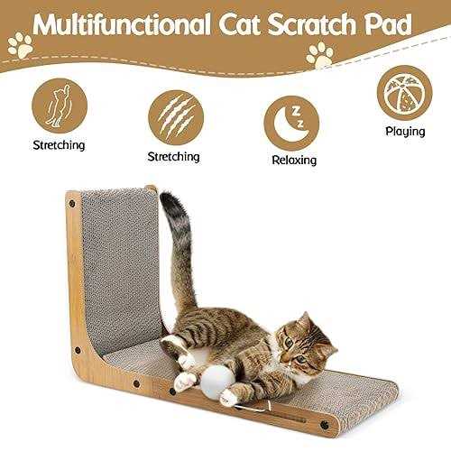 L-Shaped Cat Scratching Pad with Toy Balls for Indoor Cats and Kittens K47078