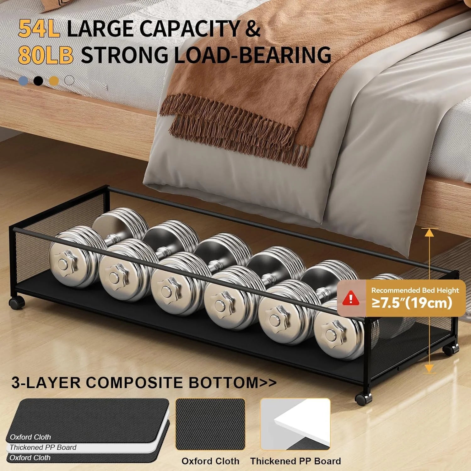 Under Bed Storage Containers with Wheels, Large 54L, 2 Pack I15764