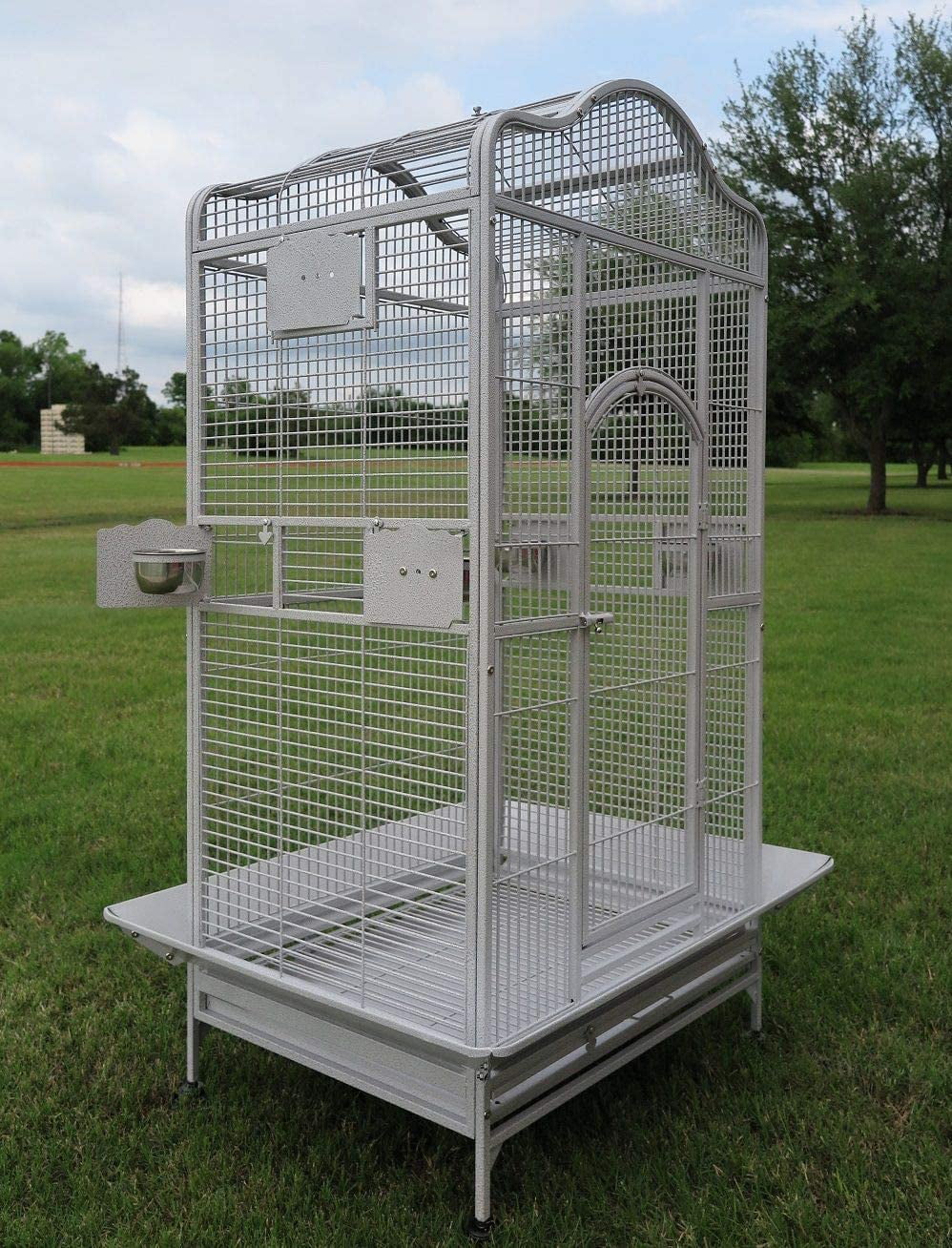 Extra Large Wrought Iron Open Play Top Bird Cage Stand with Rolling Stand J433