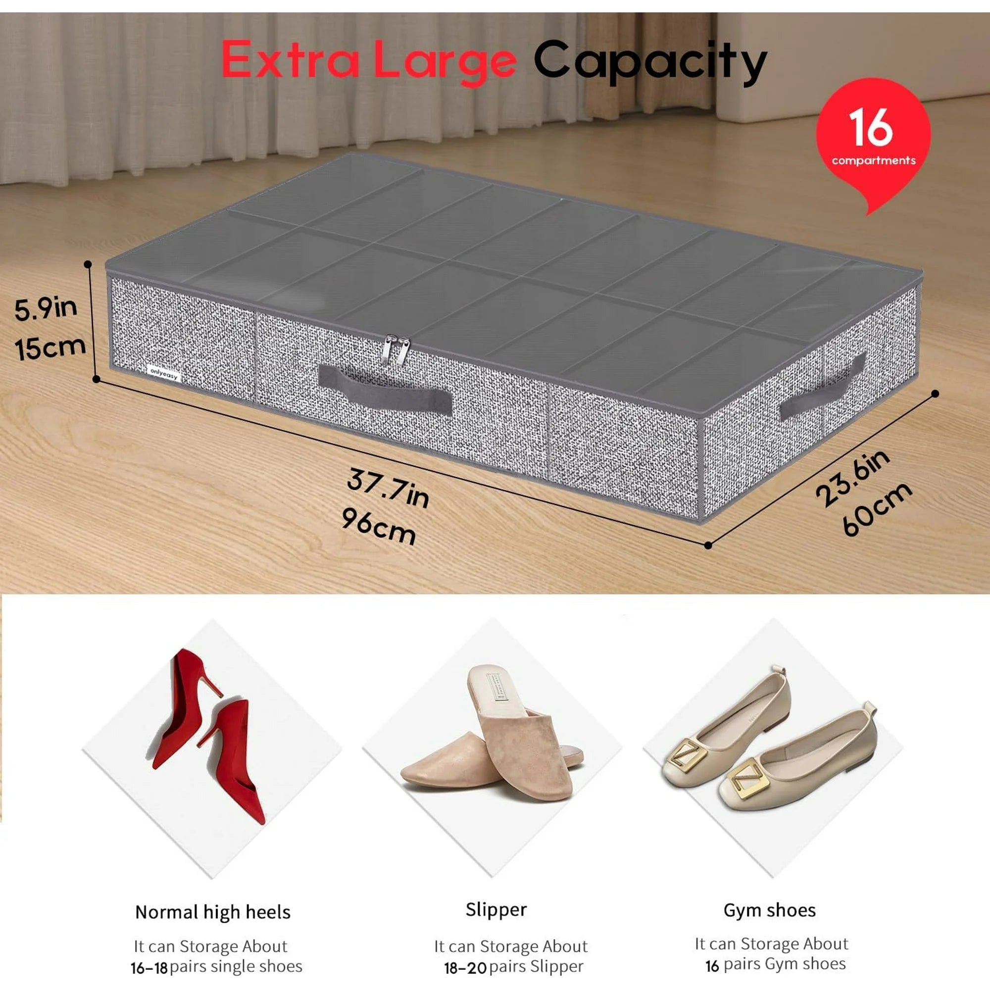 Under Bed Shoe Storage Organizer, Set of 2, Fits 12-24 Pairs O506415