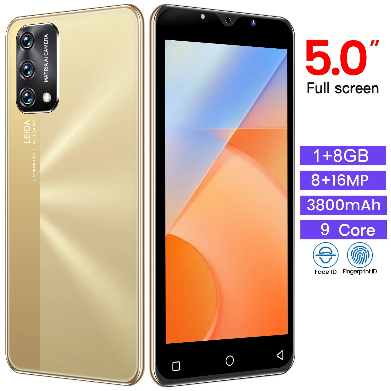 Unlocked Smartphone Dual SIM 5 Inch 3800mAh Face ID Fingerprint GSM 3G E351